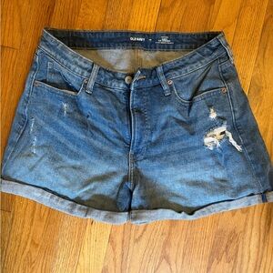 Old Navy Women's Dark Blue Distressed Rolled-Hem Jean Shorts